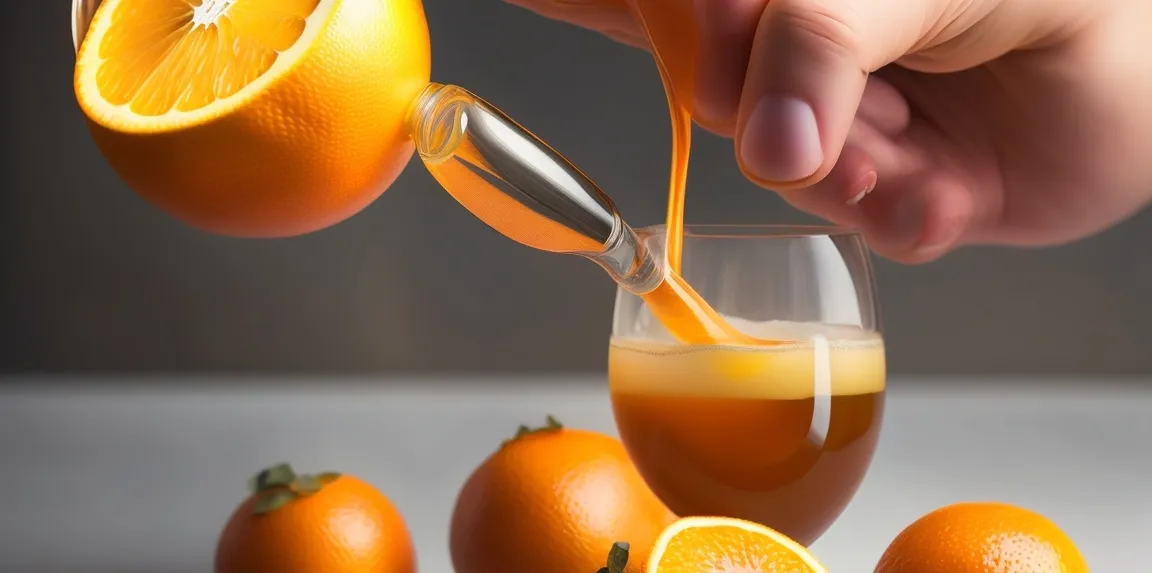 AI generated image of oranges being squeezed into orange juice