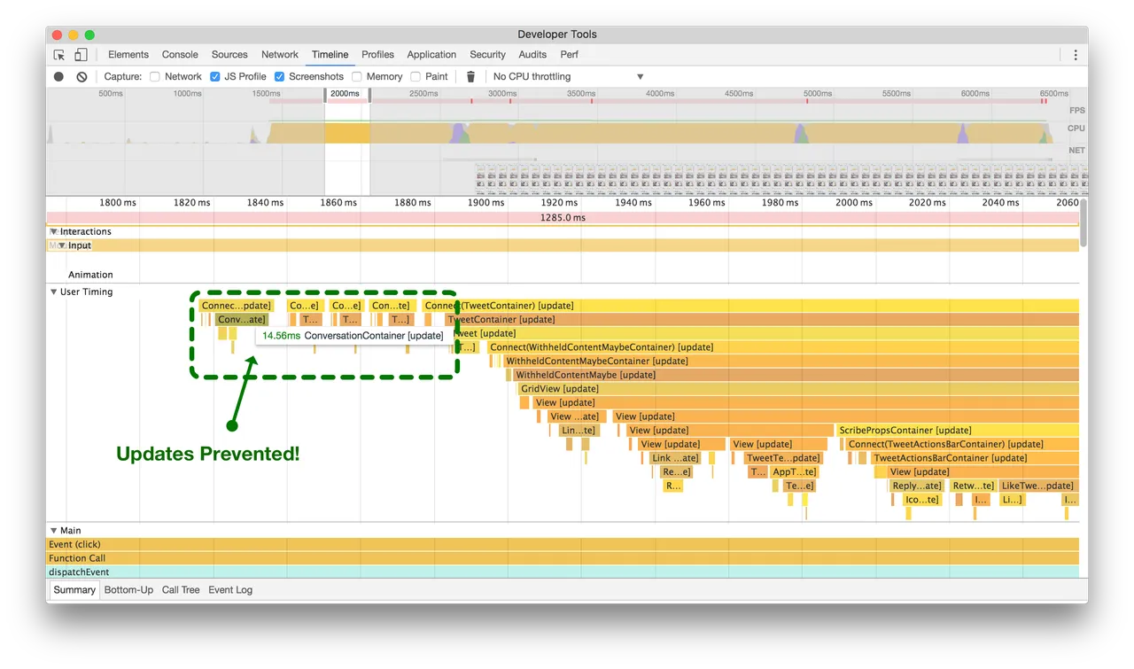 No more unnecessary updates in performance timelines
