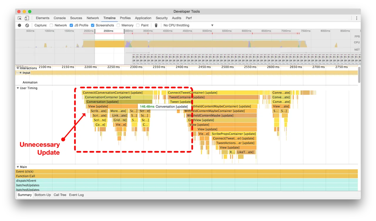 Unnecessary updates in performance timelines